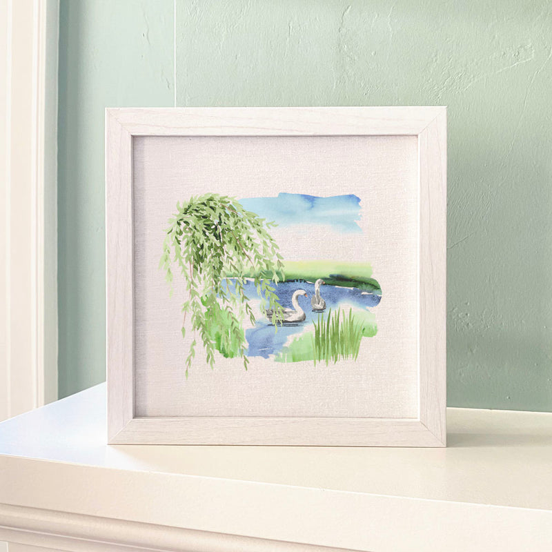 Watercolor Pond Scene (Swan) - Framed Sign