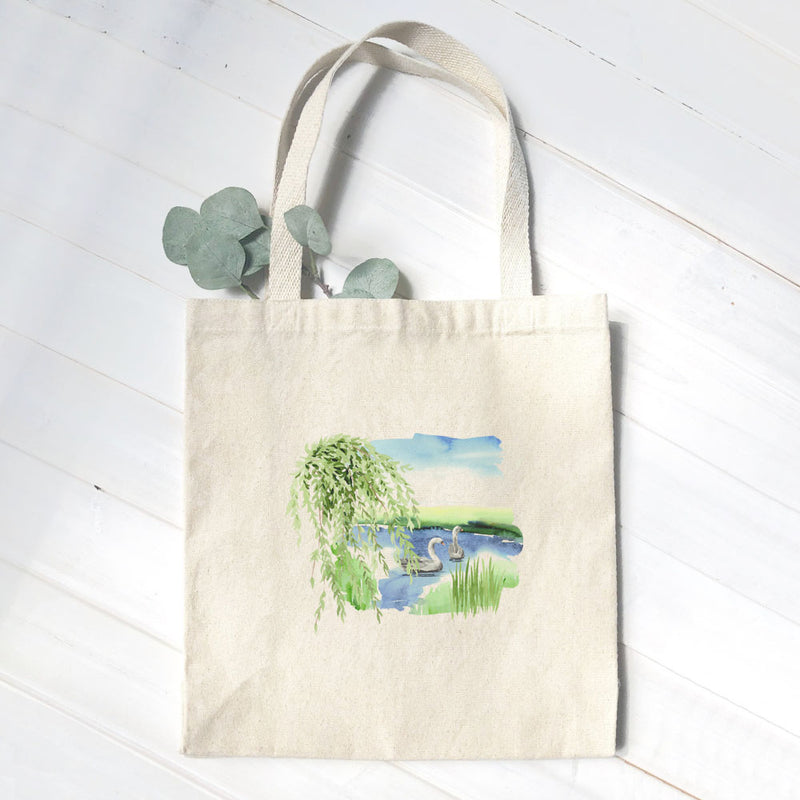 Watercolor Pond Scene (Swan) - Canvas Tote Bag