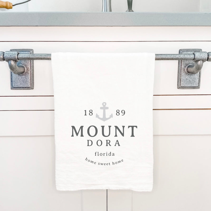 Anchor Home Sweet Home w/ City, State - Cotton Tea Towel