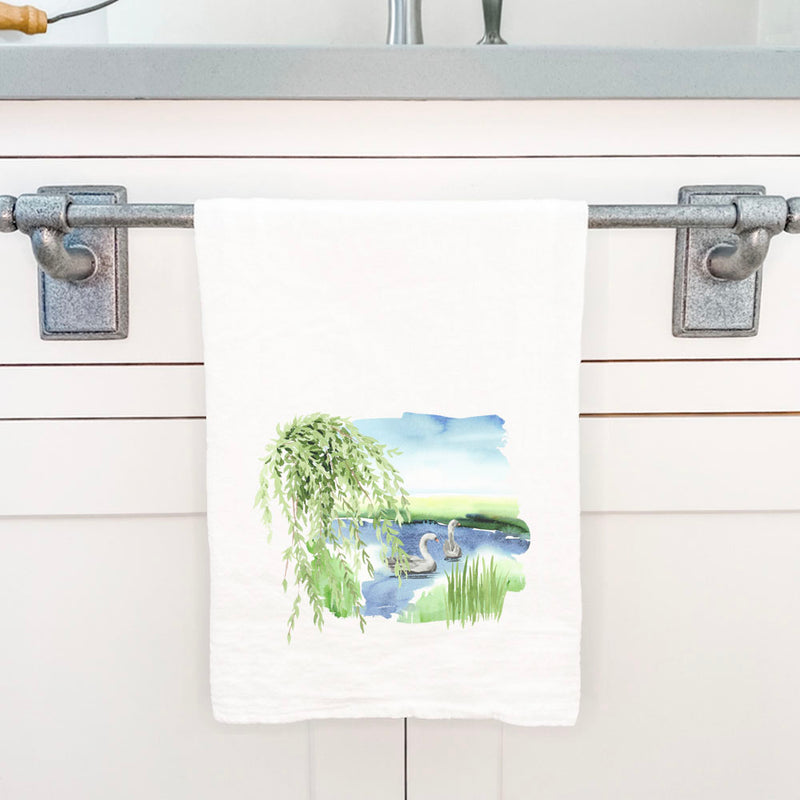 Watercolor Pond Scene (Swan) - Cotton Tea Towel
