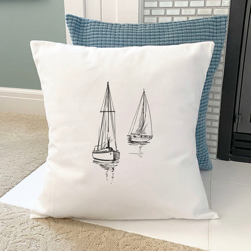 Sketched Sailboats - Square Canvas Pillow