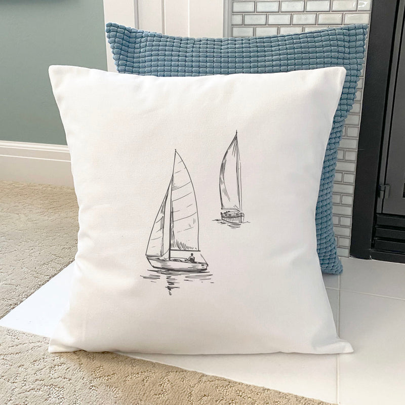 Sketched Sailboats with Sailor - Square Canvas Pillow