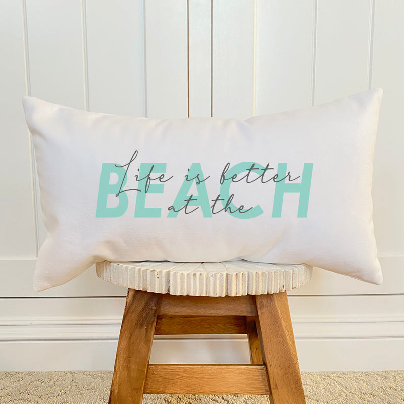 Life is Better at the Beach (Script Overlay) - Rectangular Canvas Pillow