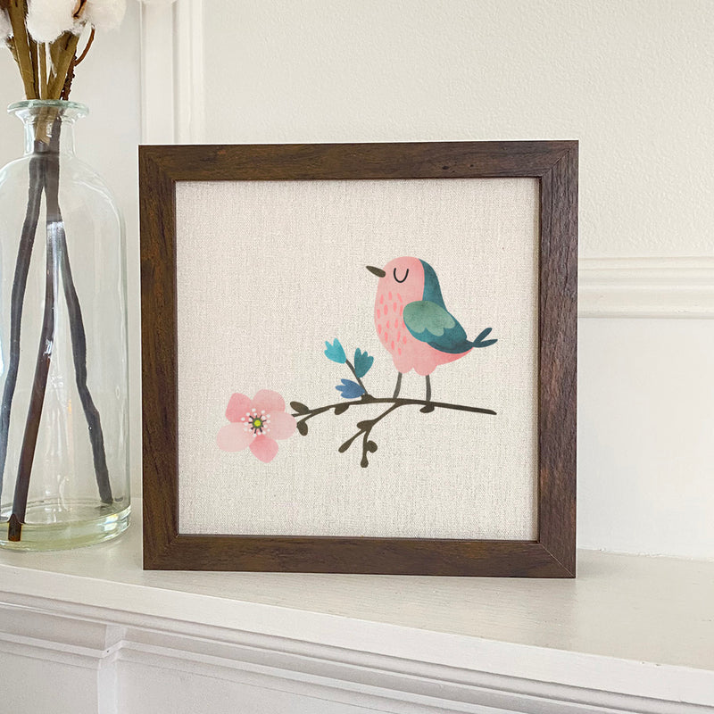 Bird on Cherry Blossom - Framed Sign