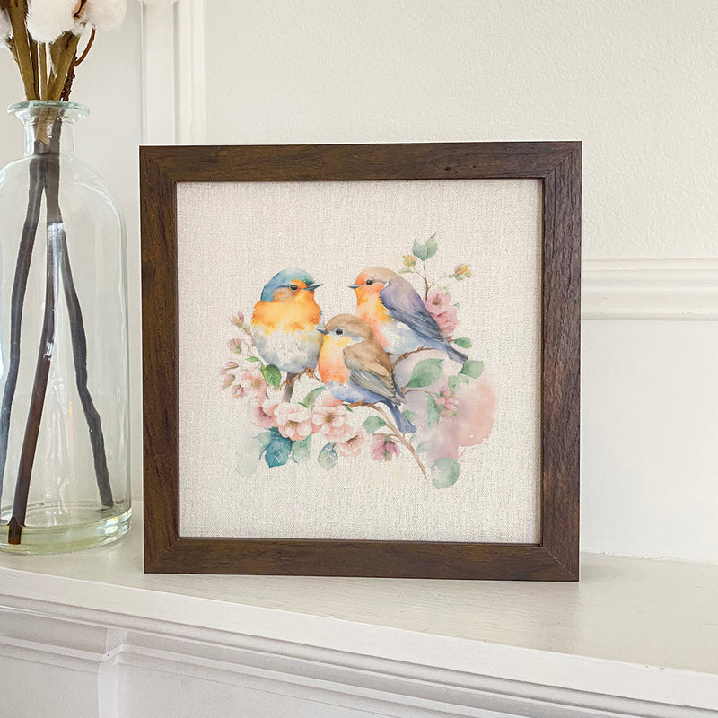 Spring Birds Watercolor - Framed Sign