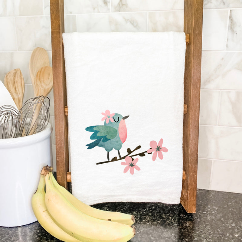 Bird on Floral Branch - Cotton Tea Towel