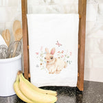 Watercolor Bunny and Florals - Cotton Tea Towel