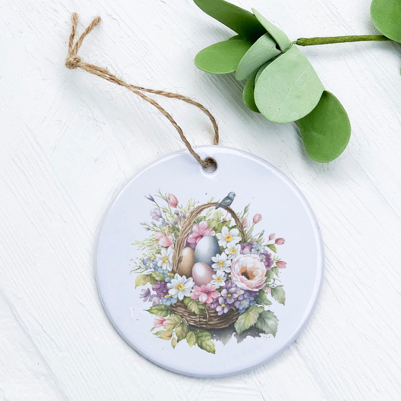 Watercolor Floral Basket and Eggs - Ornament