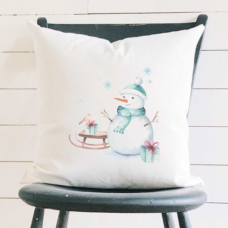 Watercolor Snowman - Square Canvas Pillow