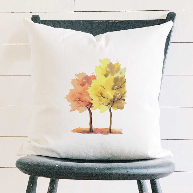 Watercolor Fall Trees (Pair) - Square Canvas Pillow