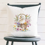 Duckling in Flower Basket - Square Canvas Pillow