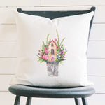 Floral Pail Fairy House - Square Canvas Pillow
