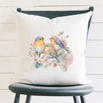 Spring Birds Watercolor - Square Canvas Pillow
