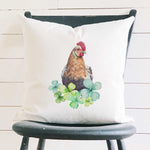 Chicken with Clovers - Square Canvas Pillow