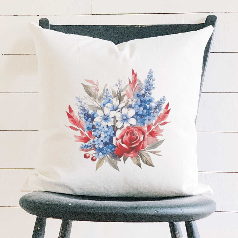 Rose Patriotic Bouquet - Square Canvas Pillow