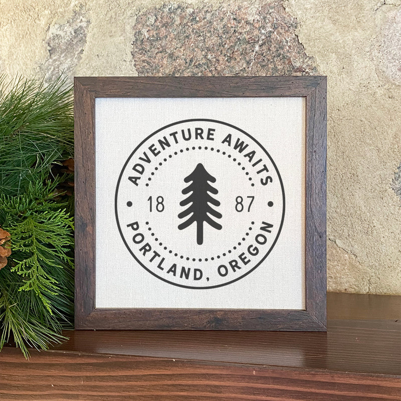 Tree Stamp w/ City, State - Framed Sign