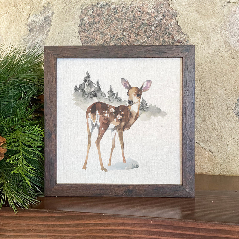 Watercolor Fawn - Framed Sign