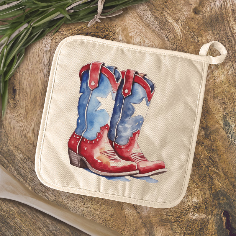 Patriotic Cowboy Boots - Cotton Pot Holder