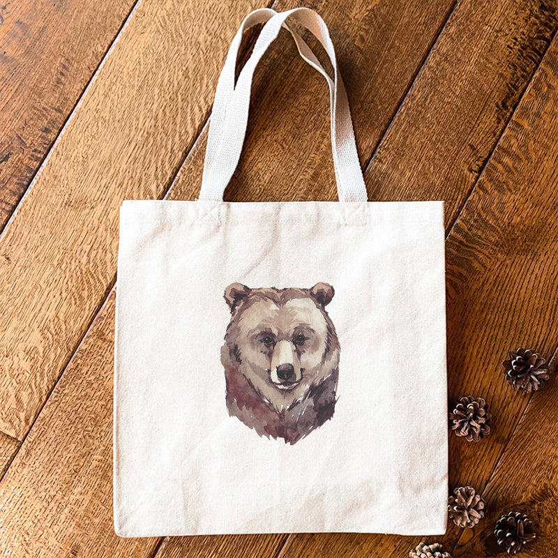 Watercolor Bear Head - Canvas Tote Bag