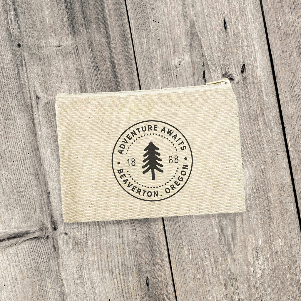 Tree Stamp W  City, State - Canvas Zipper Pouch – American Life Brands