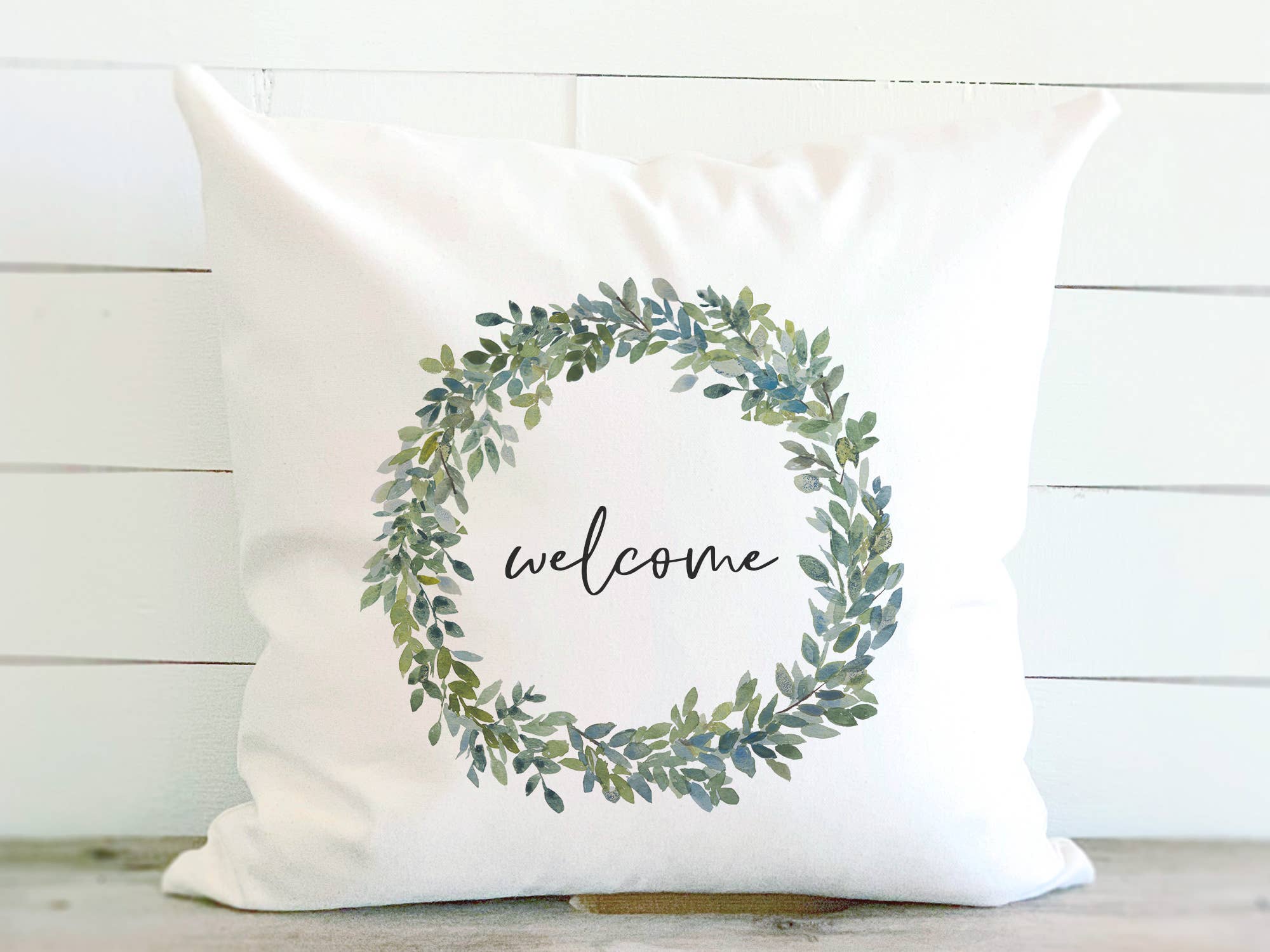 Welcome Boxwood Wreath - Square Canvas Pillow