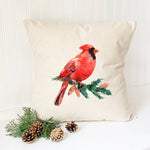 Cardinal on an Evergreen Branch - Square Canvas Pillow