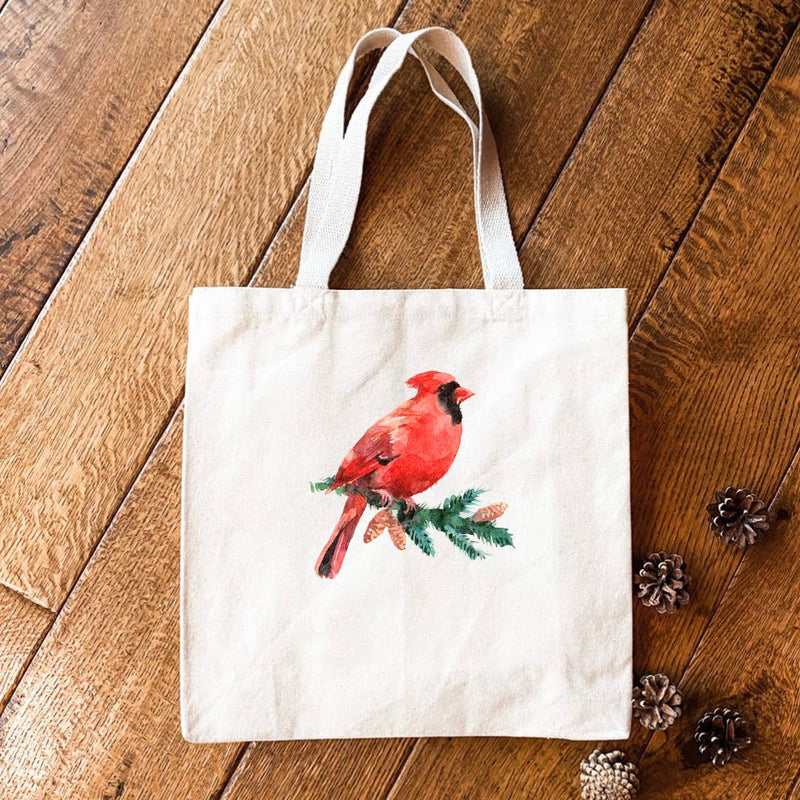 Cardinal on an Evergreen Branch - Canvas Tote Bag