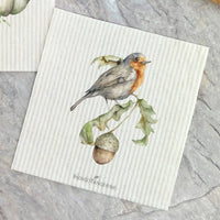 Pumpkins and Leaves, Robin on Acorn 2 pk - Swedish Dish Cloth