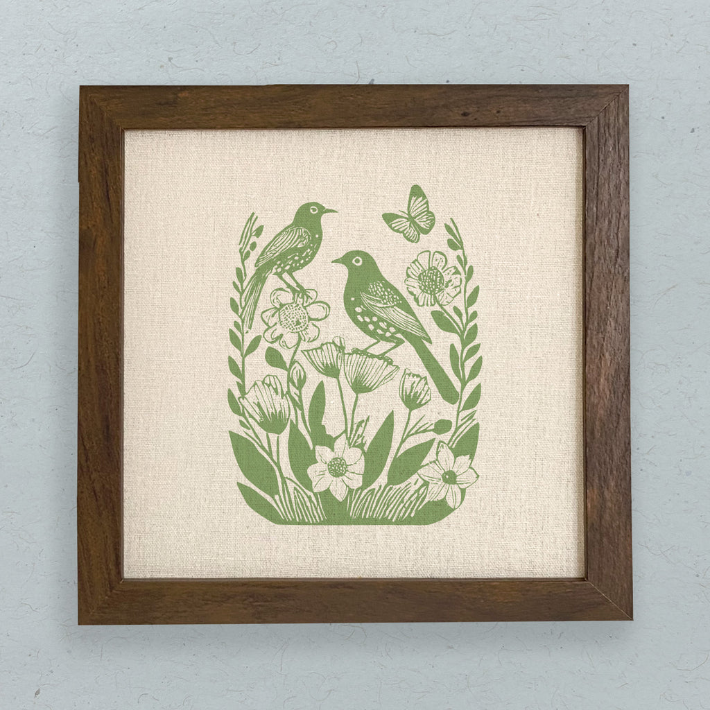 Linocut Spring Birds - Framed Sign