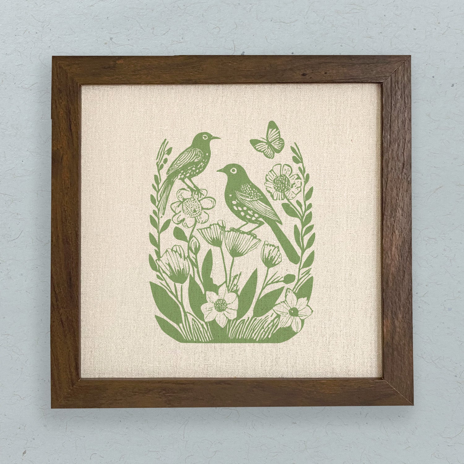 Linocut Spring Birds - Framed Sign