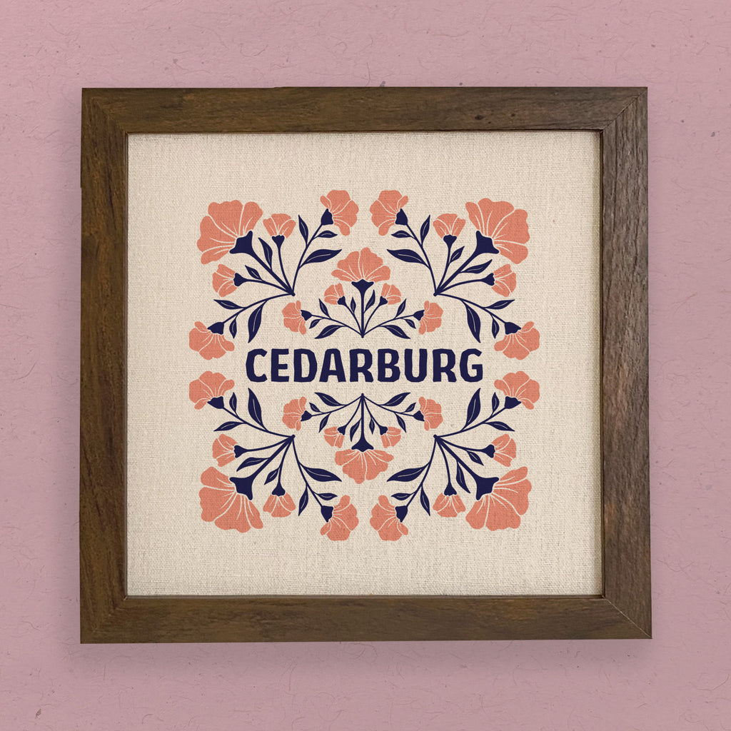 Pink Floral Folk Tile - Custom Framed Sign