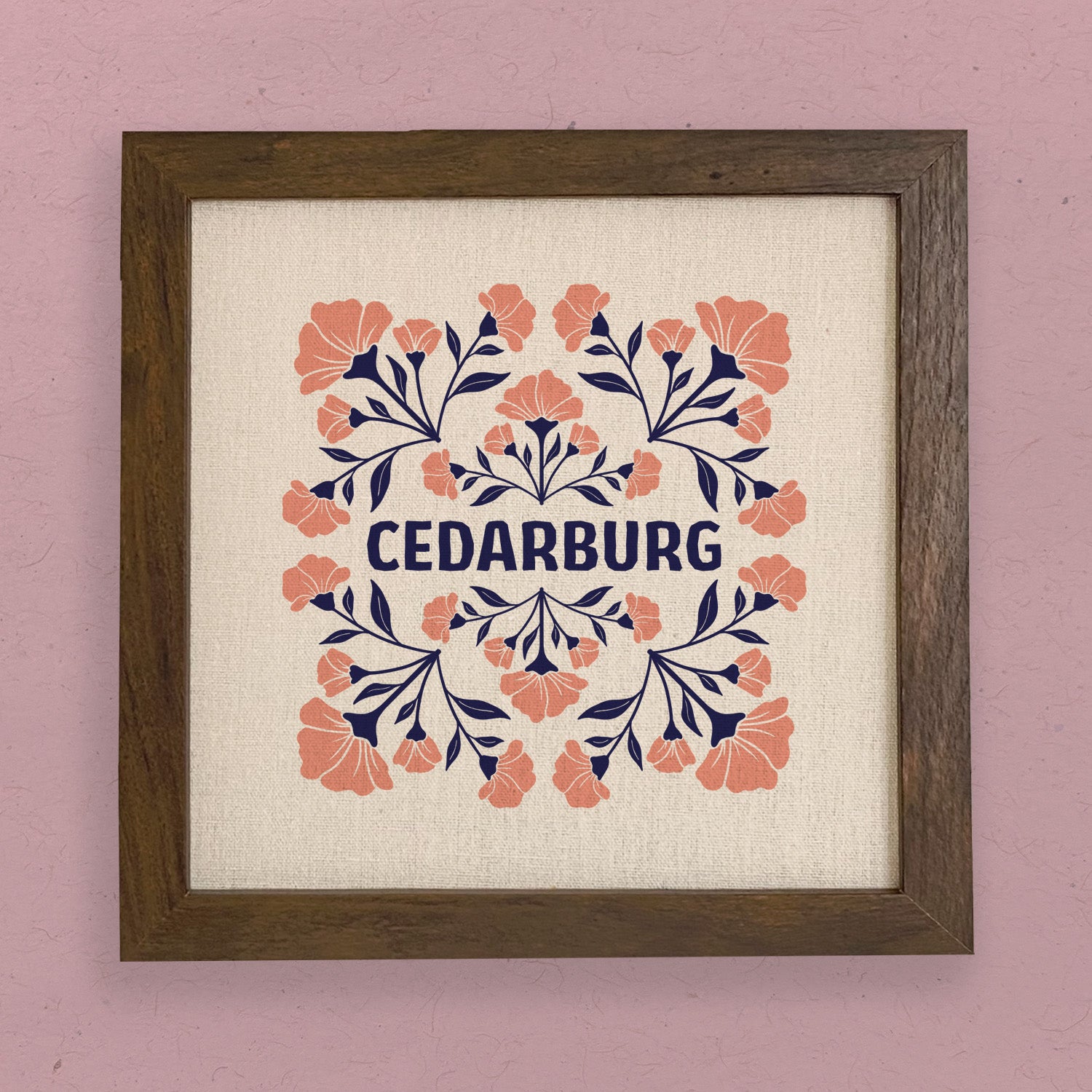 Pink Floral Folk Tile - Custom Framed Sign