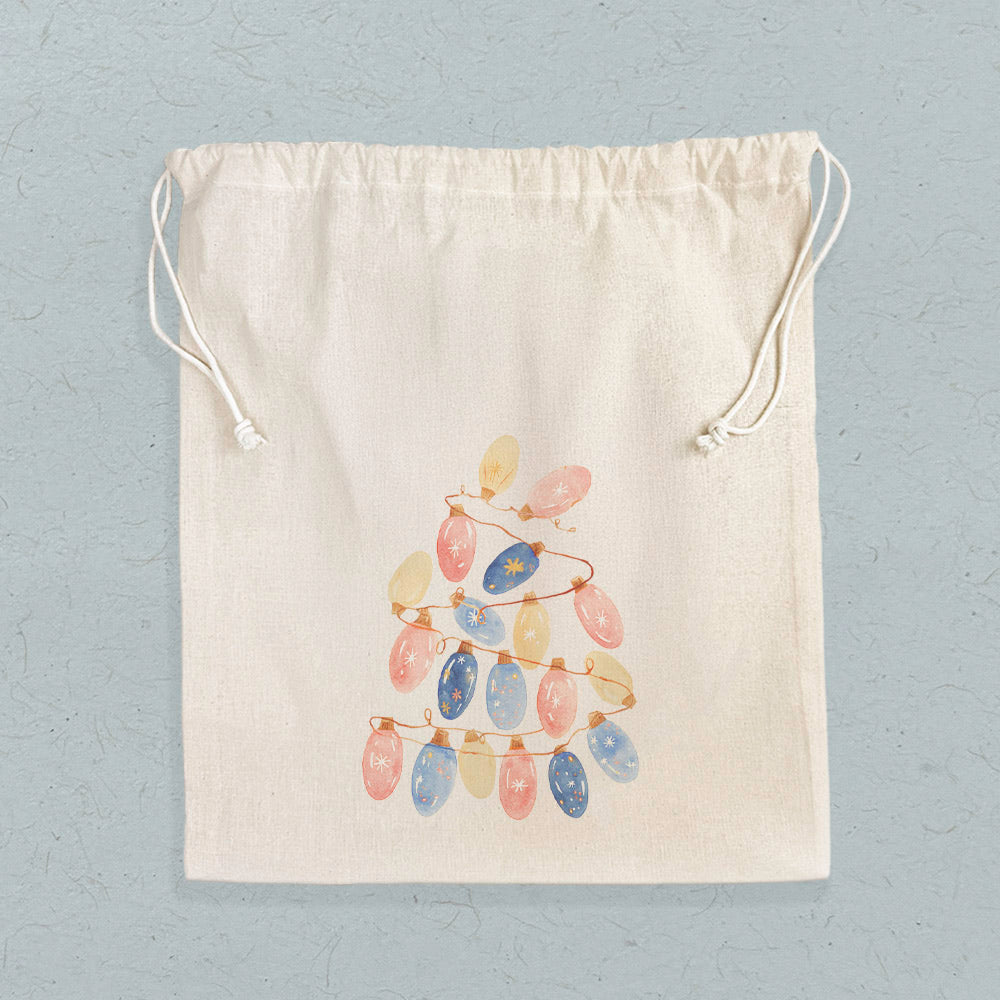 Twinkling Lights Tree - Customizable Cotton Cinch Bag
