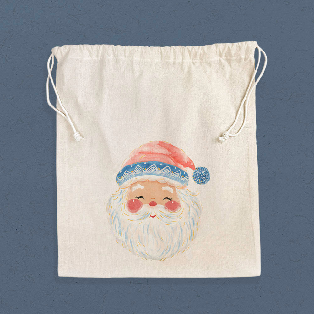Rosy Cheeked Santa - Customizable Cotton Cinch Bag