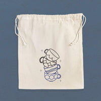 Shiny Coffee Cups - Cotton Cinch Bag