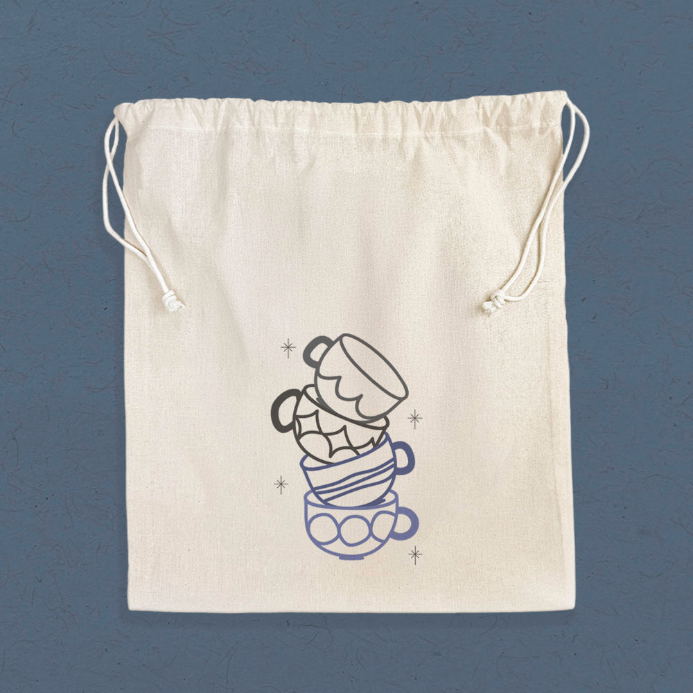 Shiny Coffee Cups - Cotton Cinch Bag