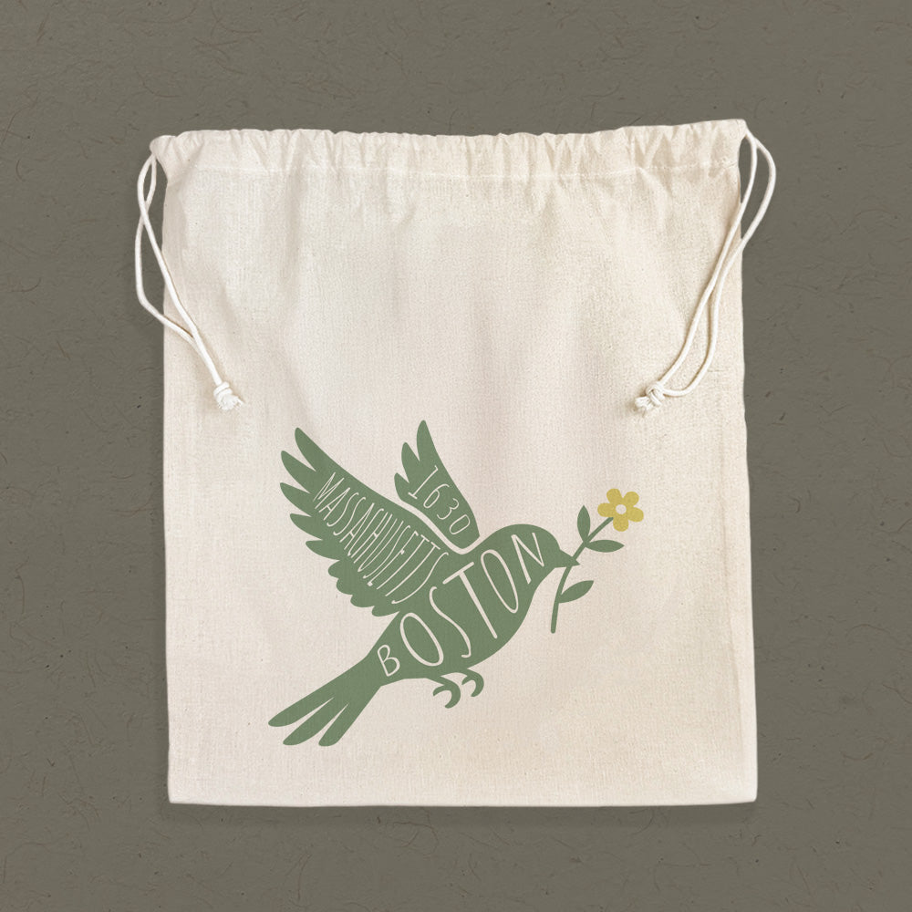 Bird with Flower Silhouette - Custom Cotton Cinch Bag