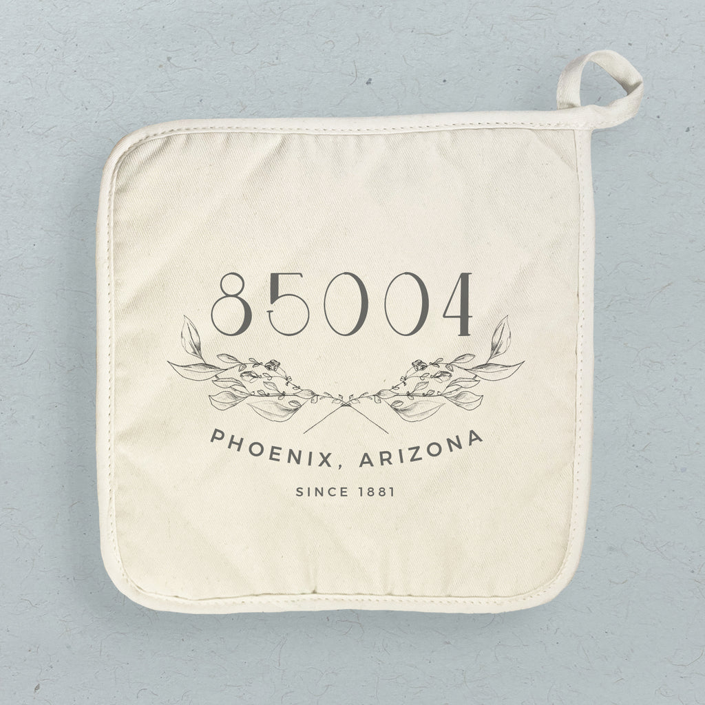 Hand Drawn Branches City State Zip Est - Custom Cotton Pot Holder