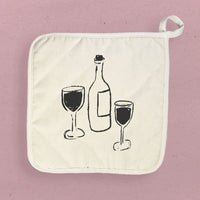 Wine and Glasses - Cotton Pot Holder