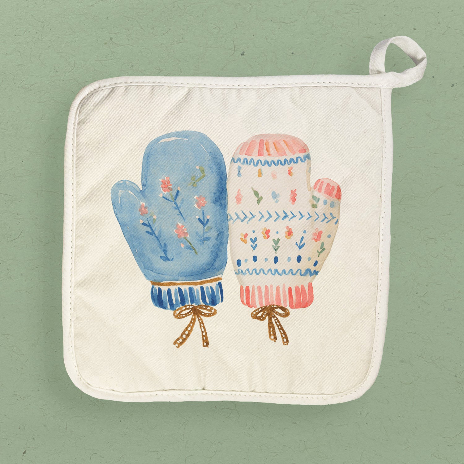 Nordic Floral Mittens - Customizable Cotton Pot Holder