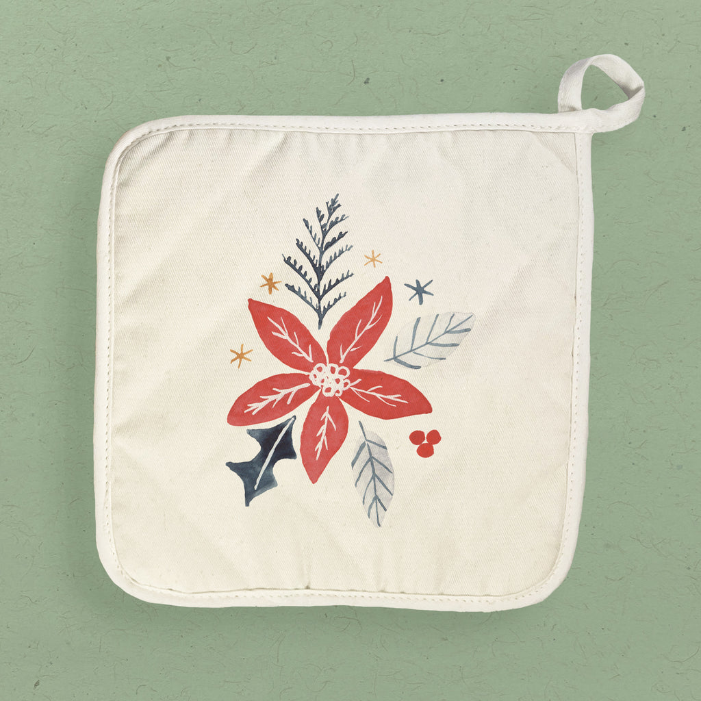 Hand Drawn Red Poinsettia - Customizable Cotton Pot Holder