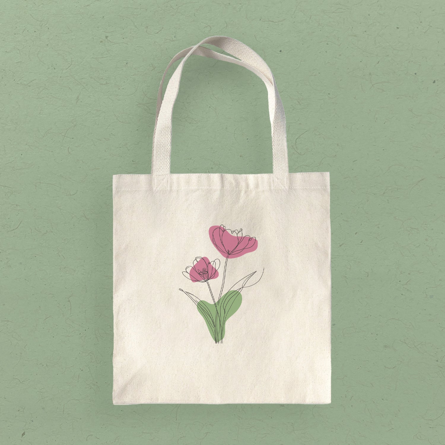 Pink Hand Drawn Flower - Customizable Canvas Tote Bag