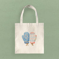 Nordic Floral Mittens - Customizable Canvas Tote Bag
