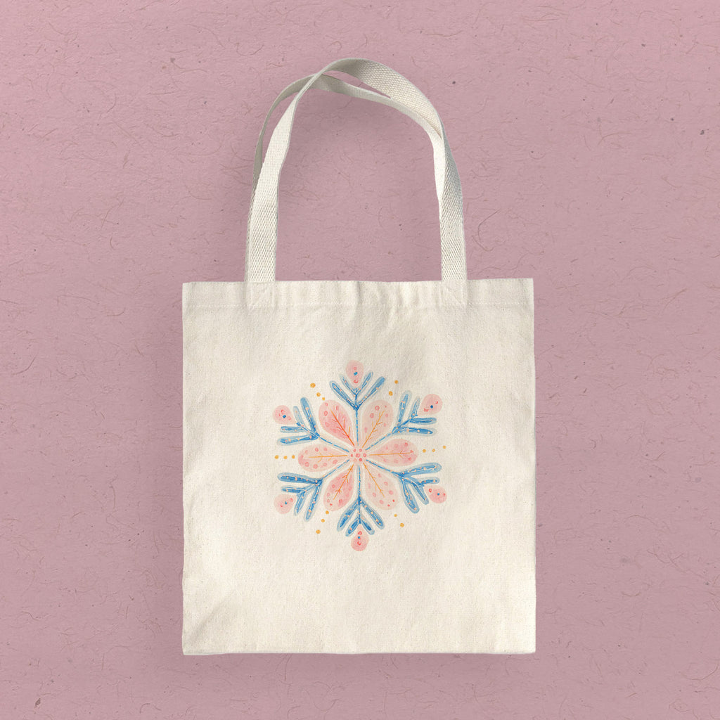 Winter Bloom Snowflake - Customizable Canvas Tote Bag