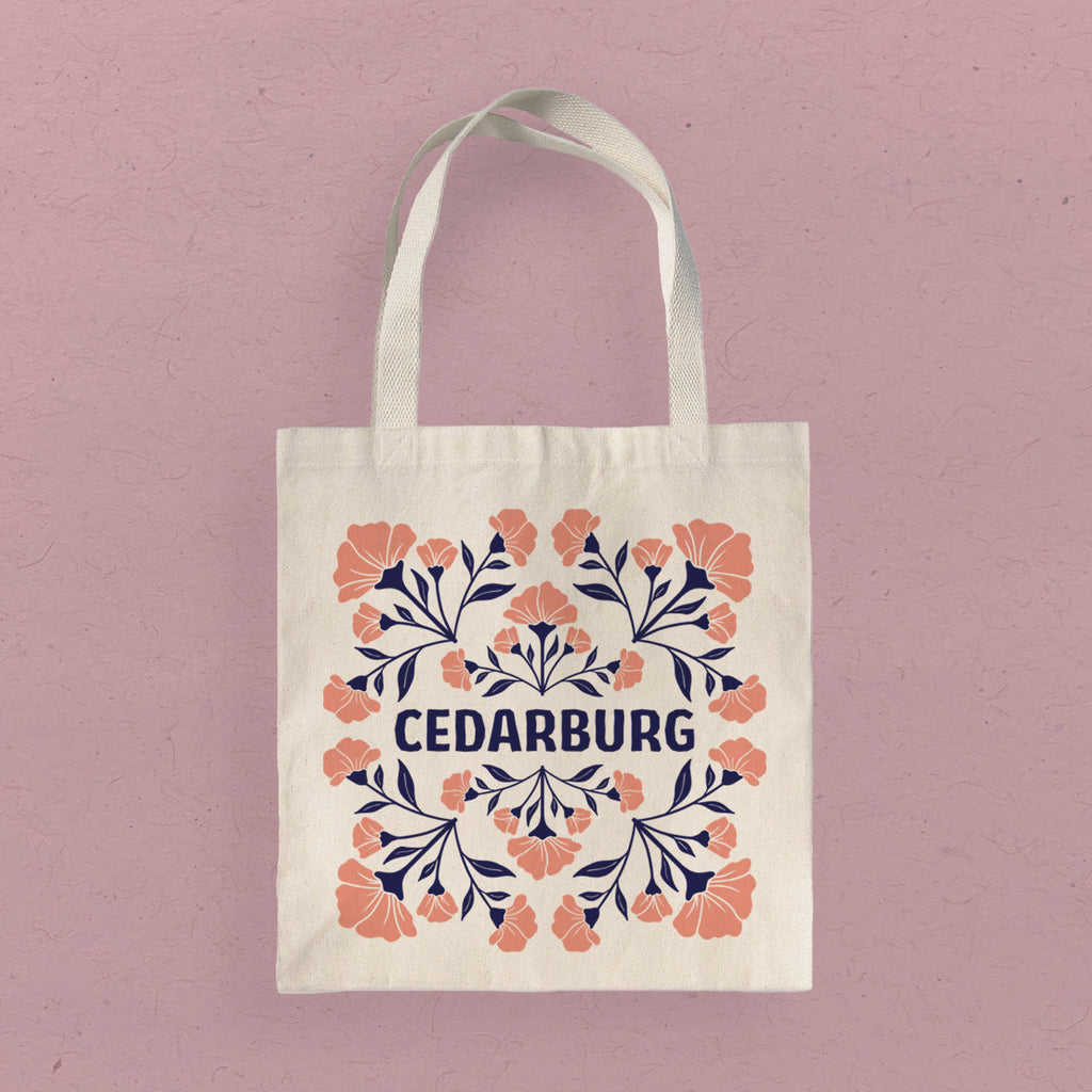 Pink Floral Folk Tile - Custom Canvas Tote Bag