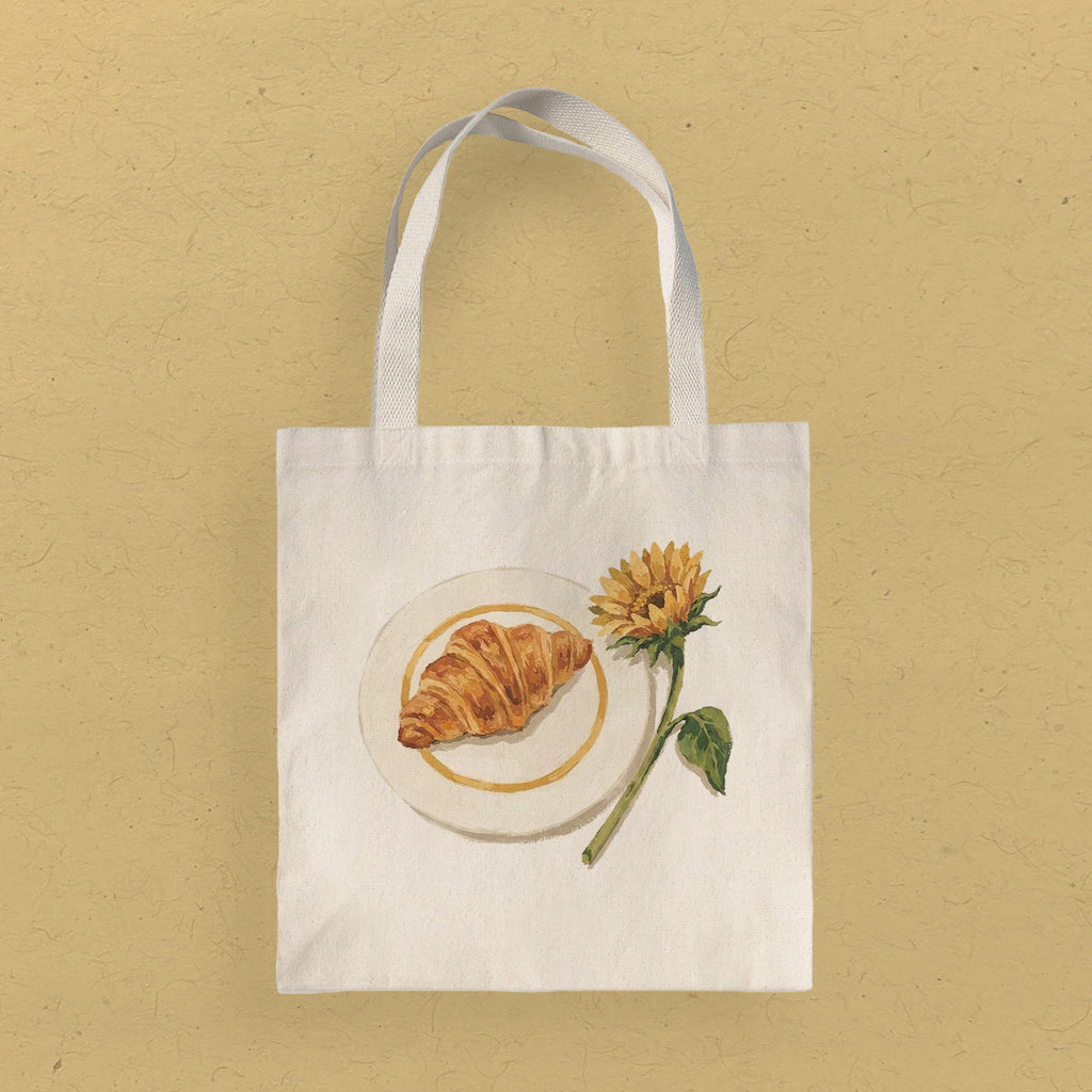 Sunflower & Croissant - Painting - Canvas Tote Bag