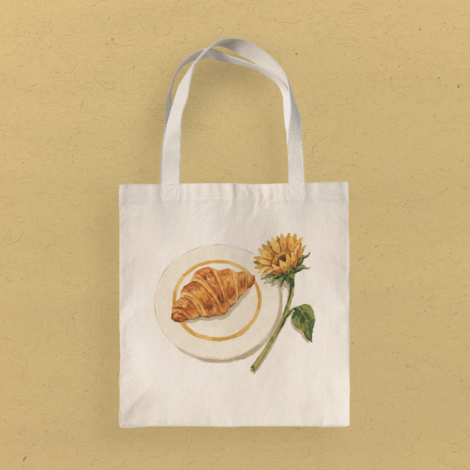Sunflower & Croissant - Painting - Canvas Tote Bag