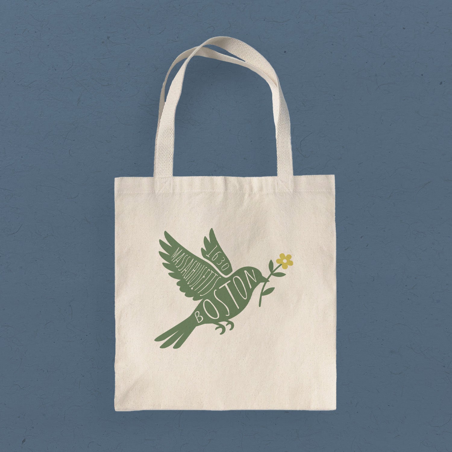 Bird with Flower Silhouette - Custom Canvas Tote Bag