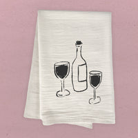 Wine and Glasses - Cotton Tea Towel