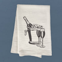 Wine Bucket and Glasses - Cotton Tea Towel